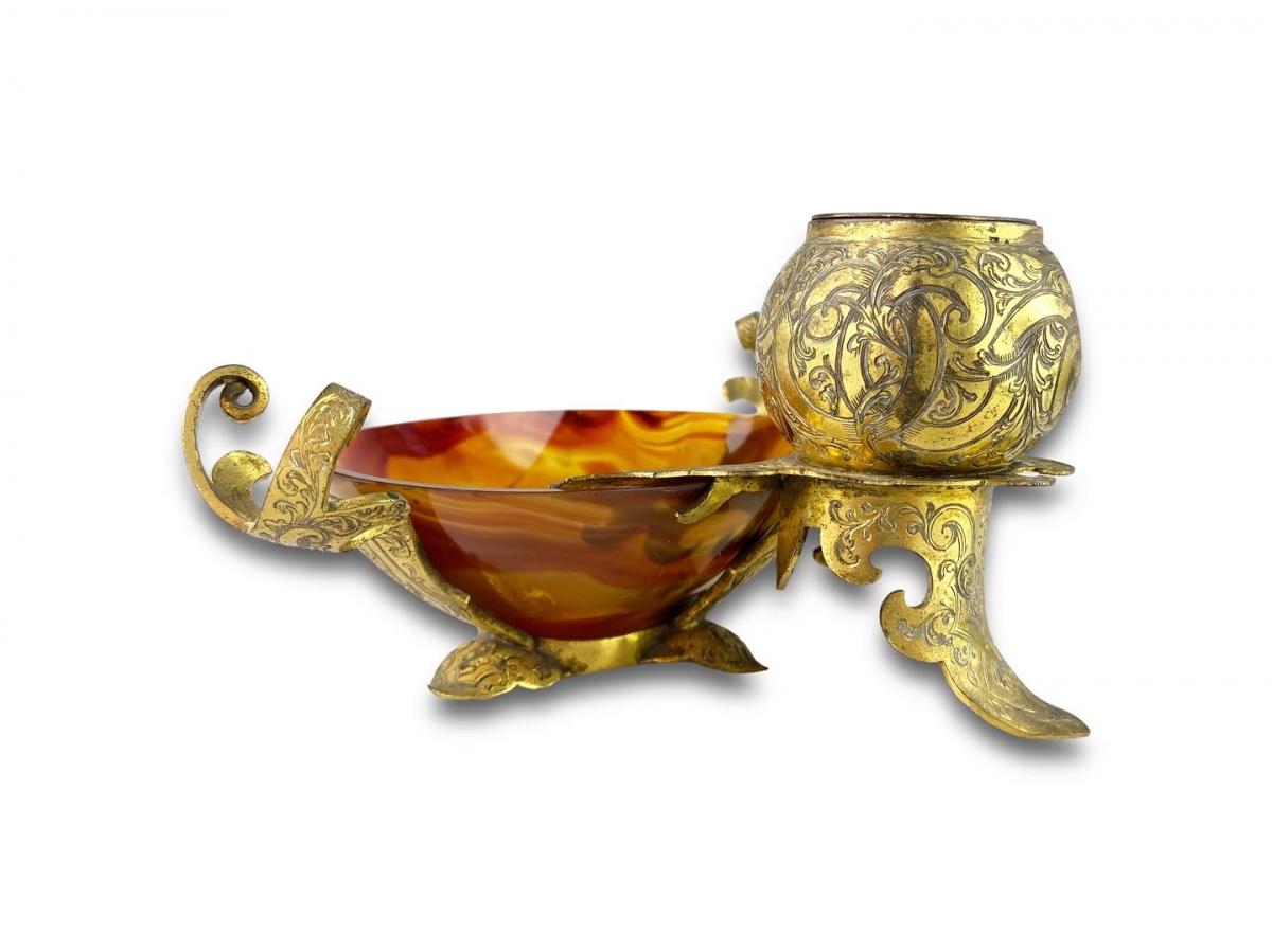 Renaissance revival agate desk stand. English, second half of the 19th century