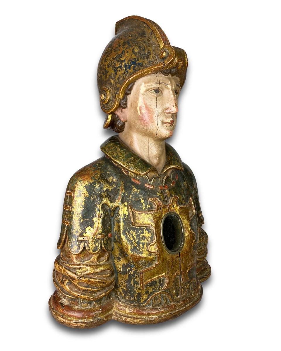 Polychromed wood reliquary bust of Saint Florian. North Italian, 17th century