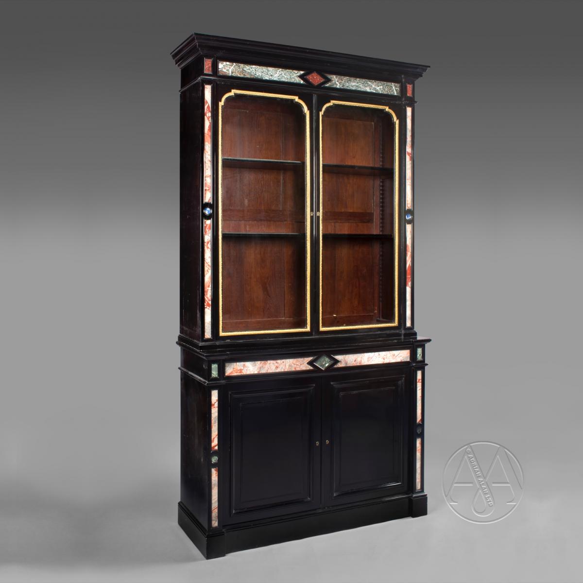 A Napoleon III Ebony and Pietre Dure Bookcase from a Pair 