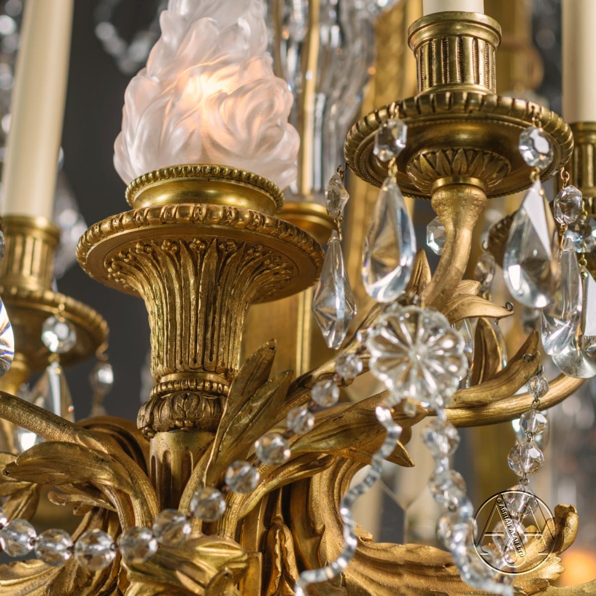A Detail of A Louis XVI Style Cut-Crystal Eighteen-Light Oval Figural Chandelier