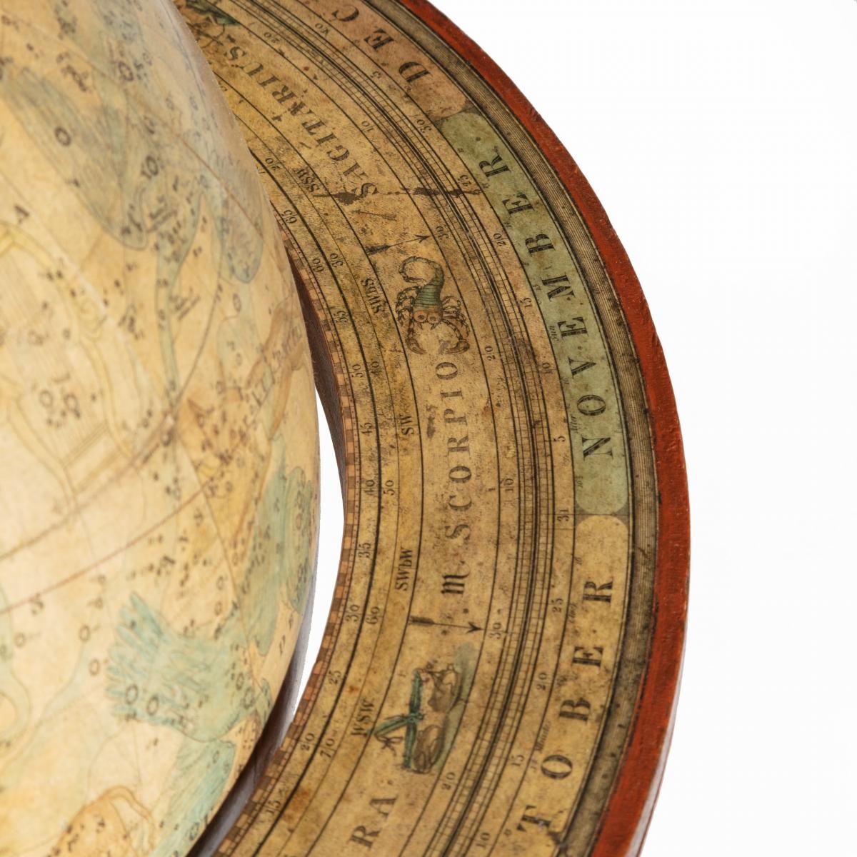 A pair of 12 inch table globes by Josiah Loring, dated 1844 and 1841