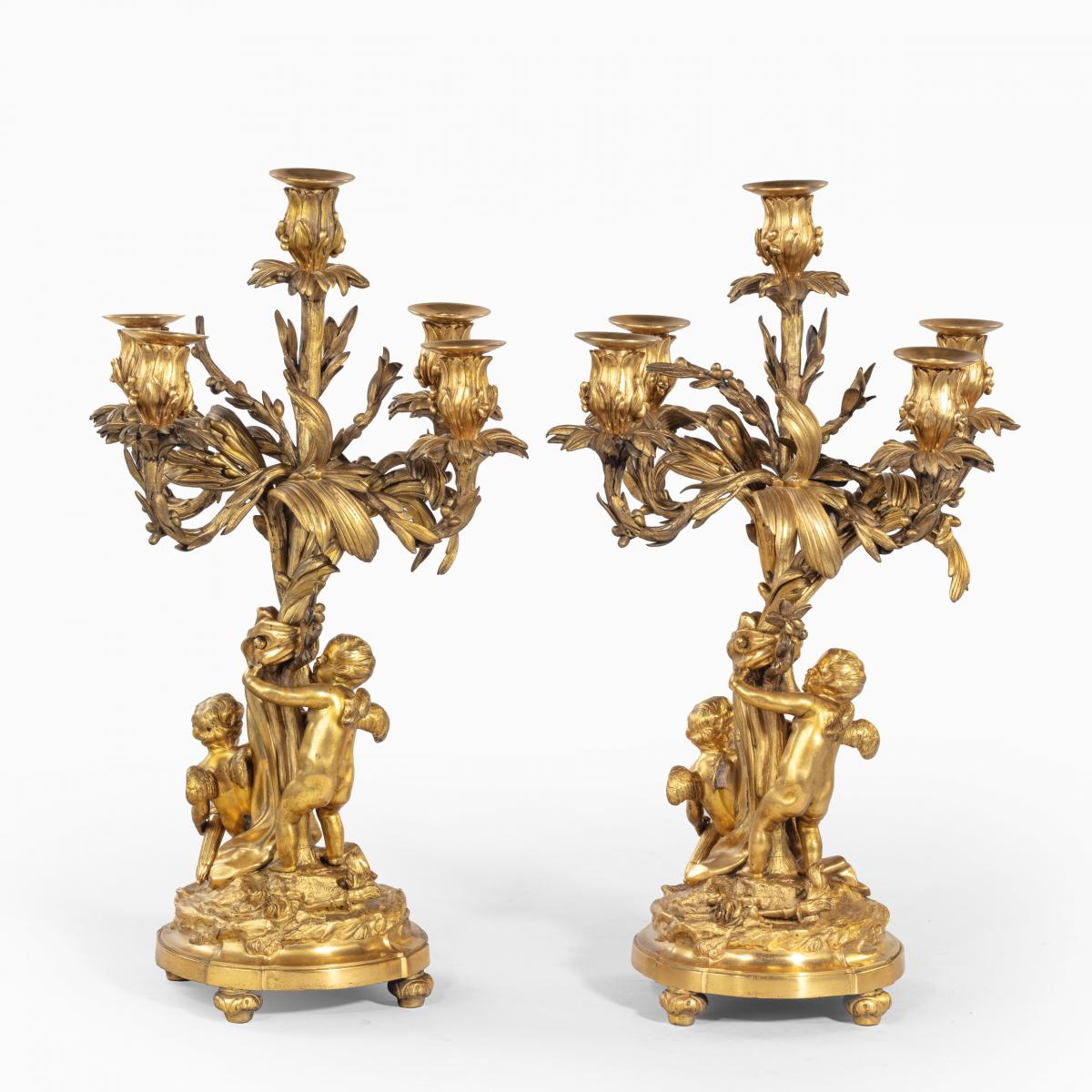 A pair of fine Napoleon III ormolu 5-branch candelabra