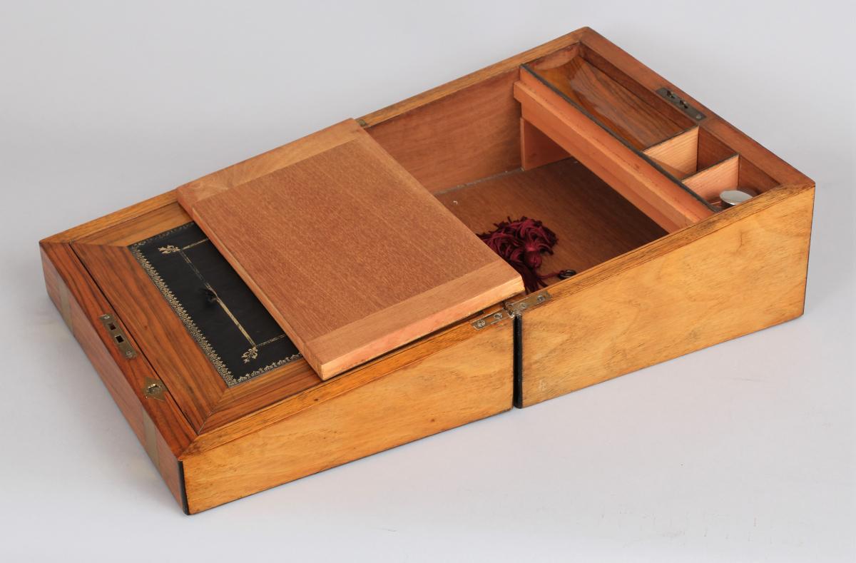 Victorian golden walnut writing box
