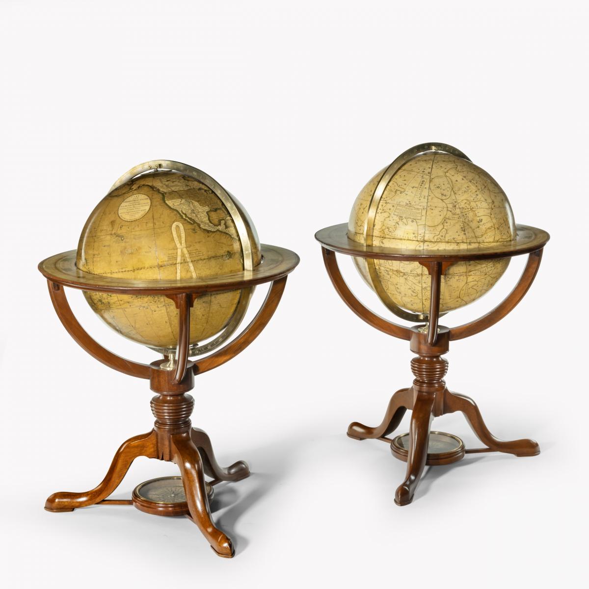 A pair of 12 inch table globes by G & J Cary, dated 1800 and 1821