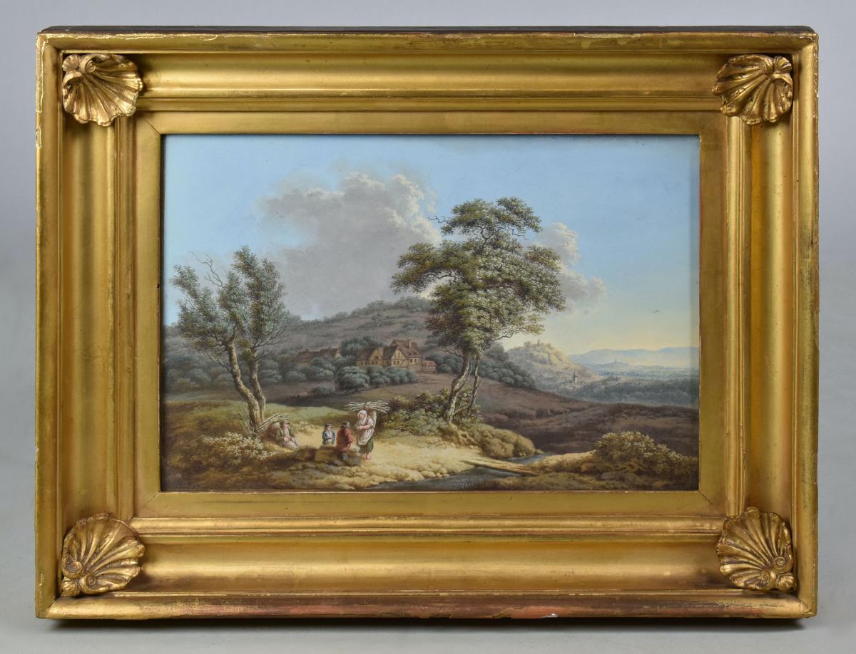 Pair Regency gouache paintings in original giltwood frames, c.1810