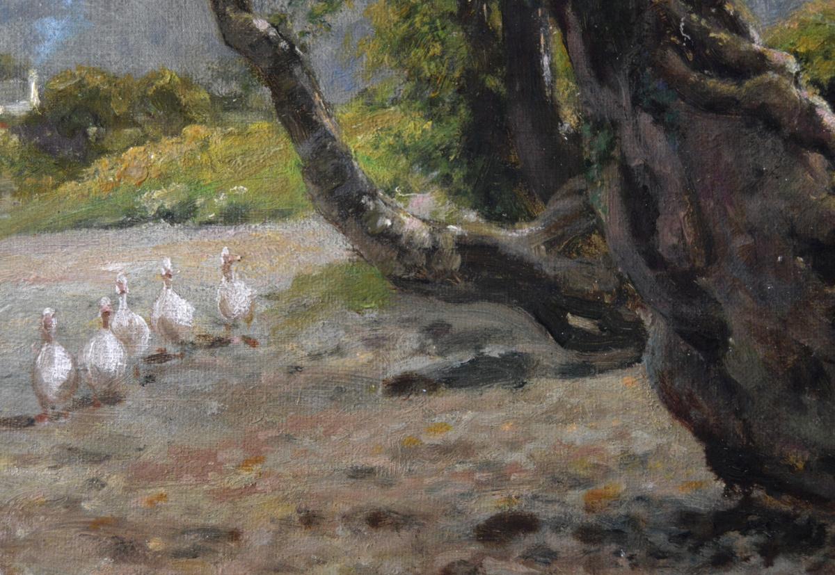 Landscape oil painting of geese by a river by Arthur Walker Redgate