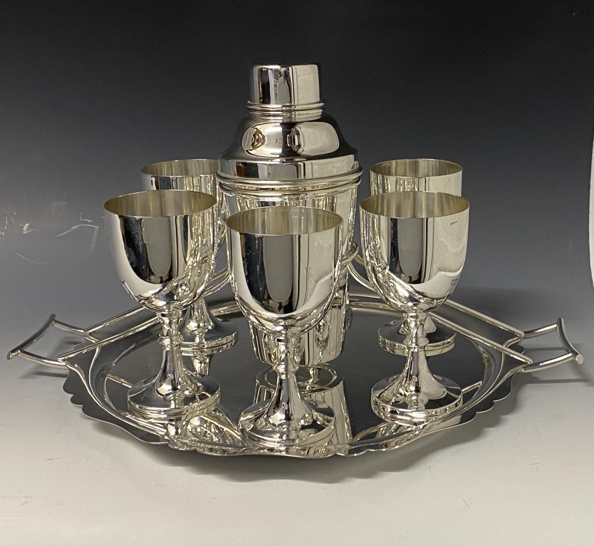 Art Deco silver cocktail shaker set Mappin and Webb
