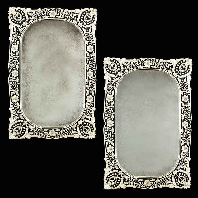 A Pair of Anglo Indian Bone and Ebony Mirrors