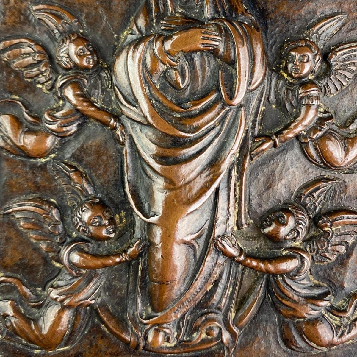 Copper relief depicting the coronation of the Virgin. Italian, mid 16th century