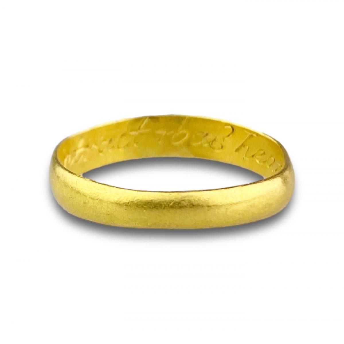 Gold posy ring ‘Our contract was heavens act’. English, 18th century