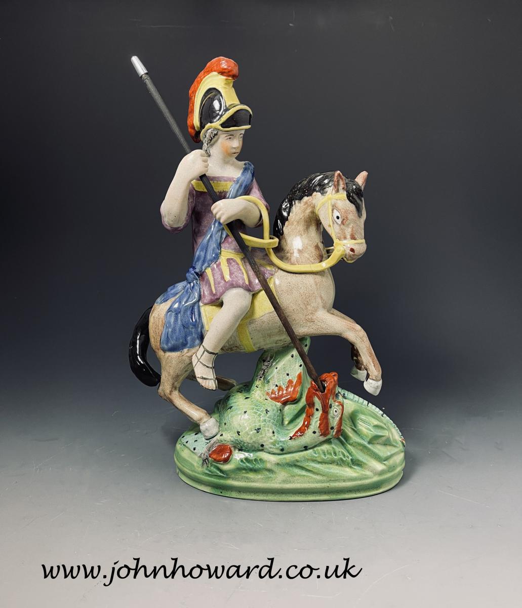 Staffordshire Pottery pearlware figure of St George and the Dragon circa 1820 England