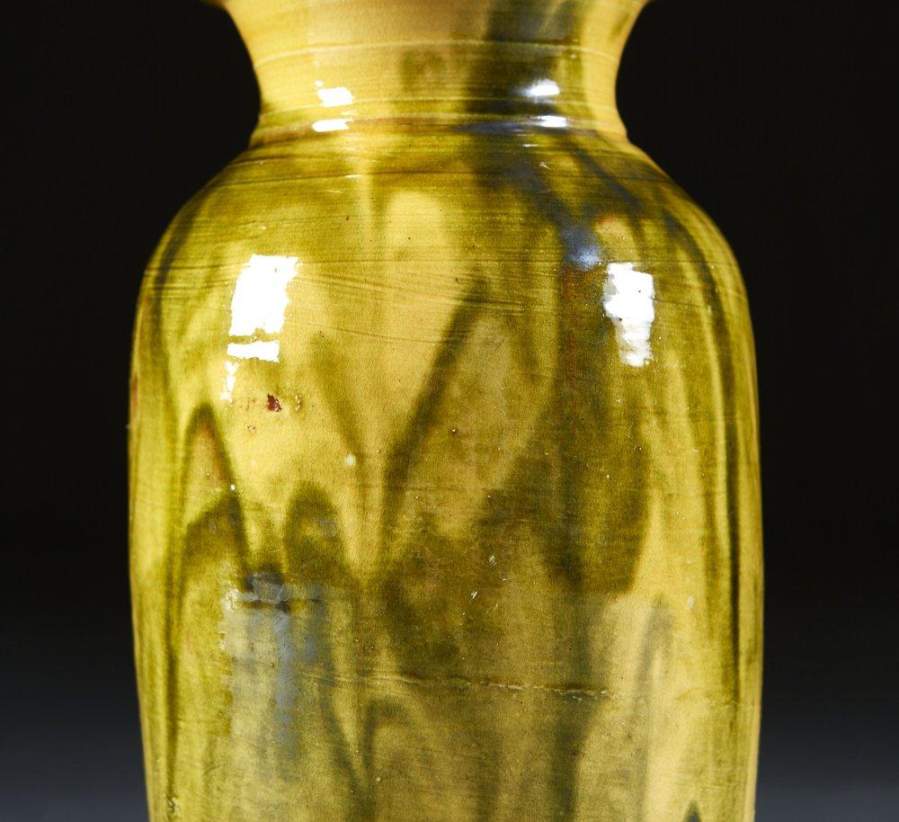 French Terracotta Vase with Yellow and Green Glaze as a Lamp