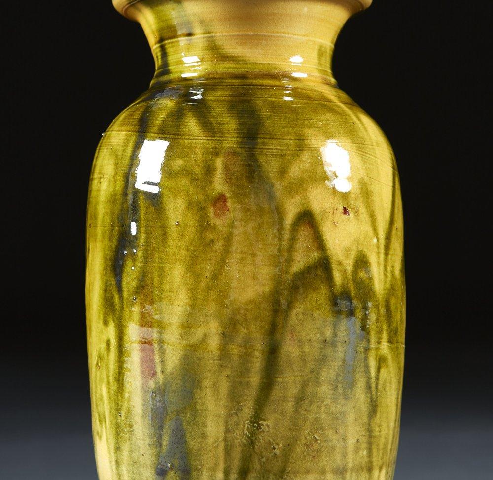 French Terracotta Vase with Yellow and Green Glaze as a Lamp