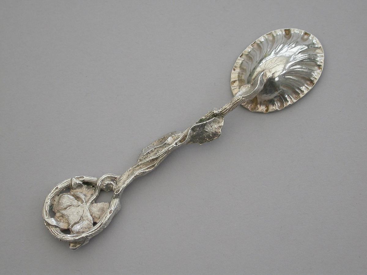 Victorian Cast Silver Naturalistic Salt Spoon