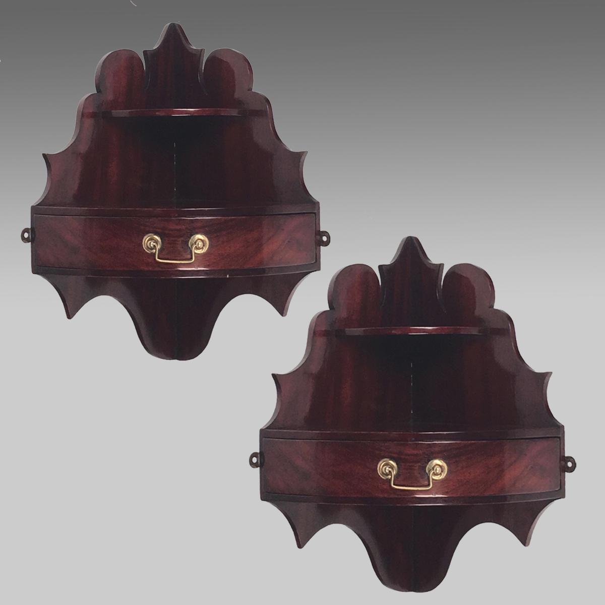 Pair 19th century padouk corner shelves