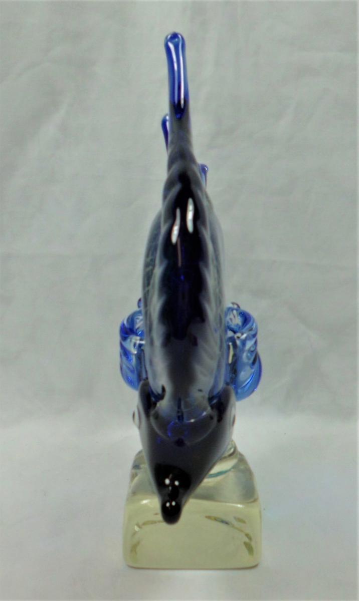A blue and clear glass model of a fish, Cenedese, Venice c.1960