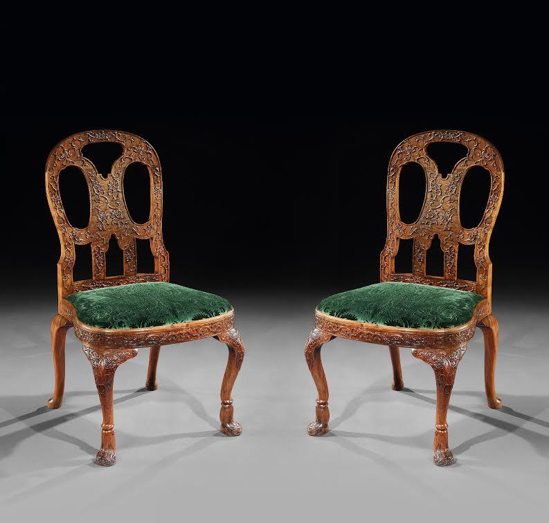 Wonderful Rare Pair of Chinese Canton Hardwood 18th Century Sidechairs