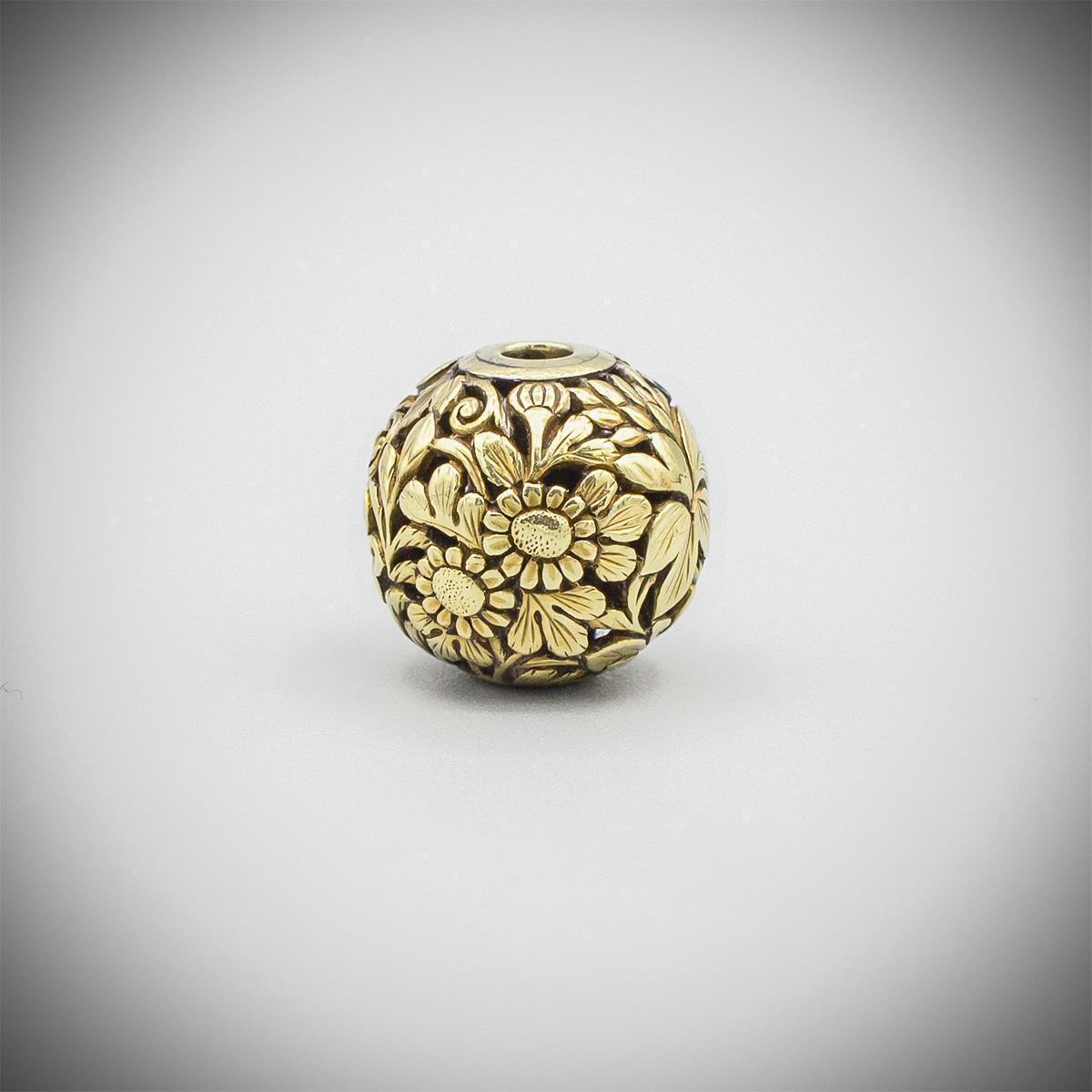 Carved Gold Ojime with Flowers