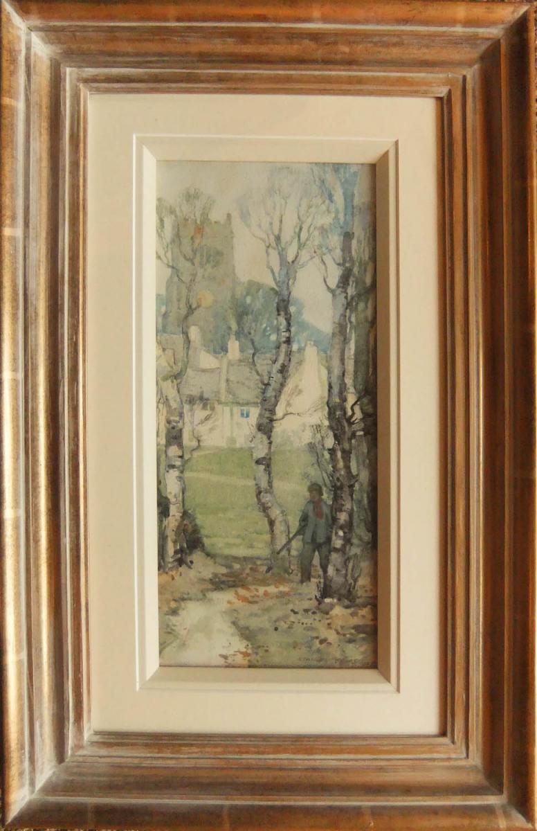 Stanley Royle "The Sportsman" and "The Bridge in Winter" pair watercolours