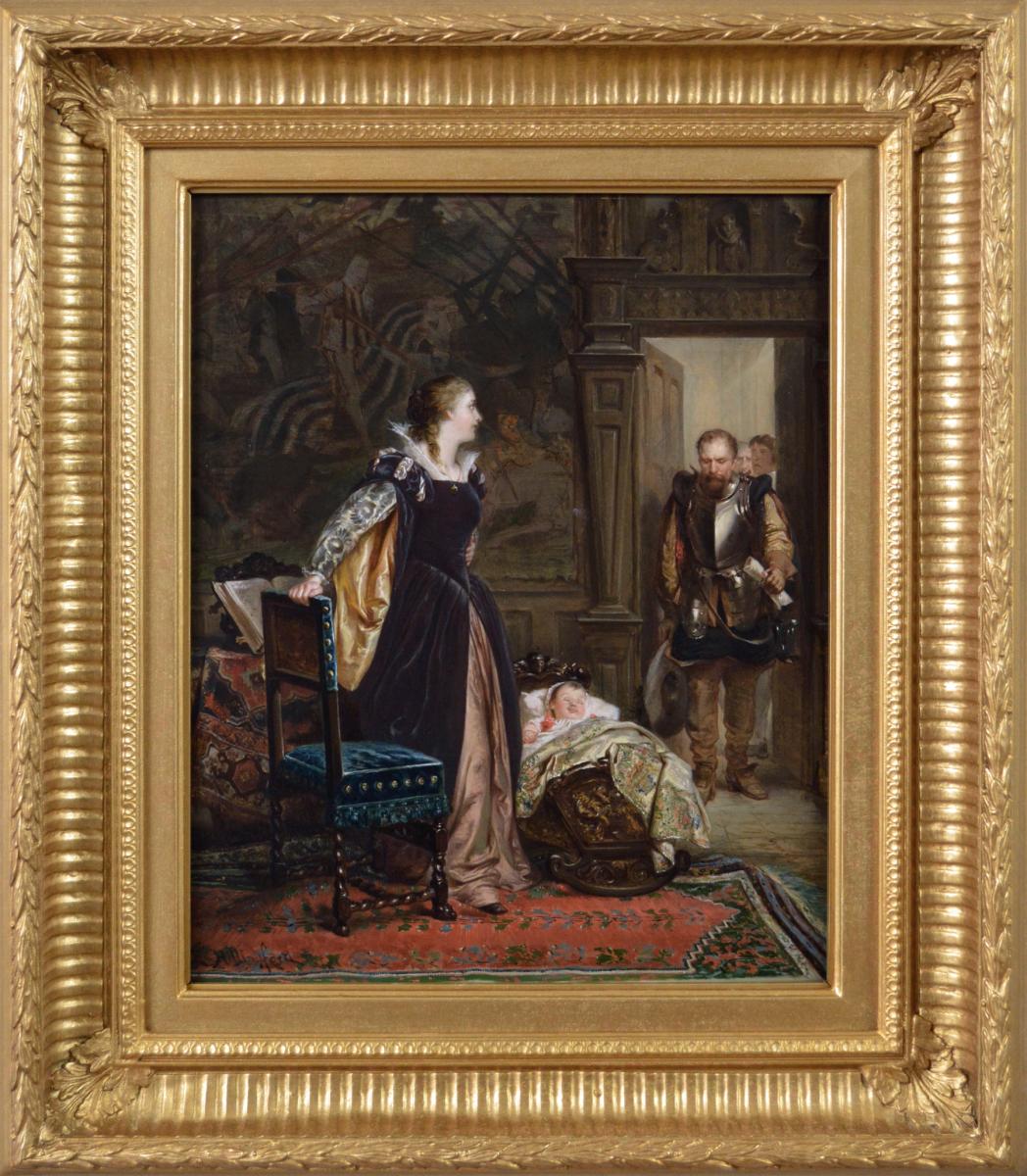 Historical genre oil painting of Mary Queen of Scots & the infant James I by Robert Alexander Hillingford 