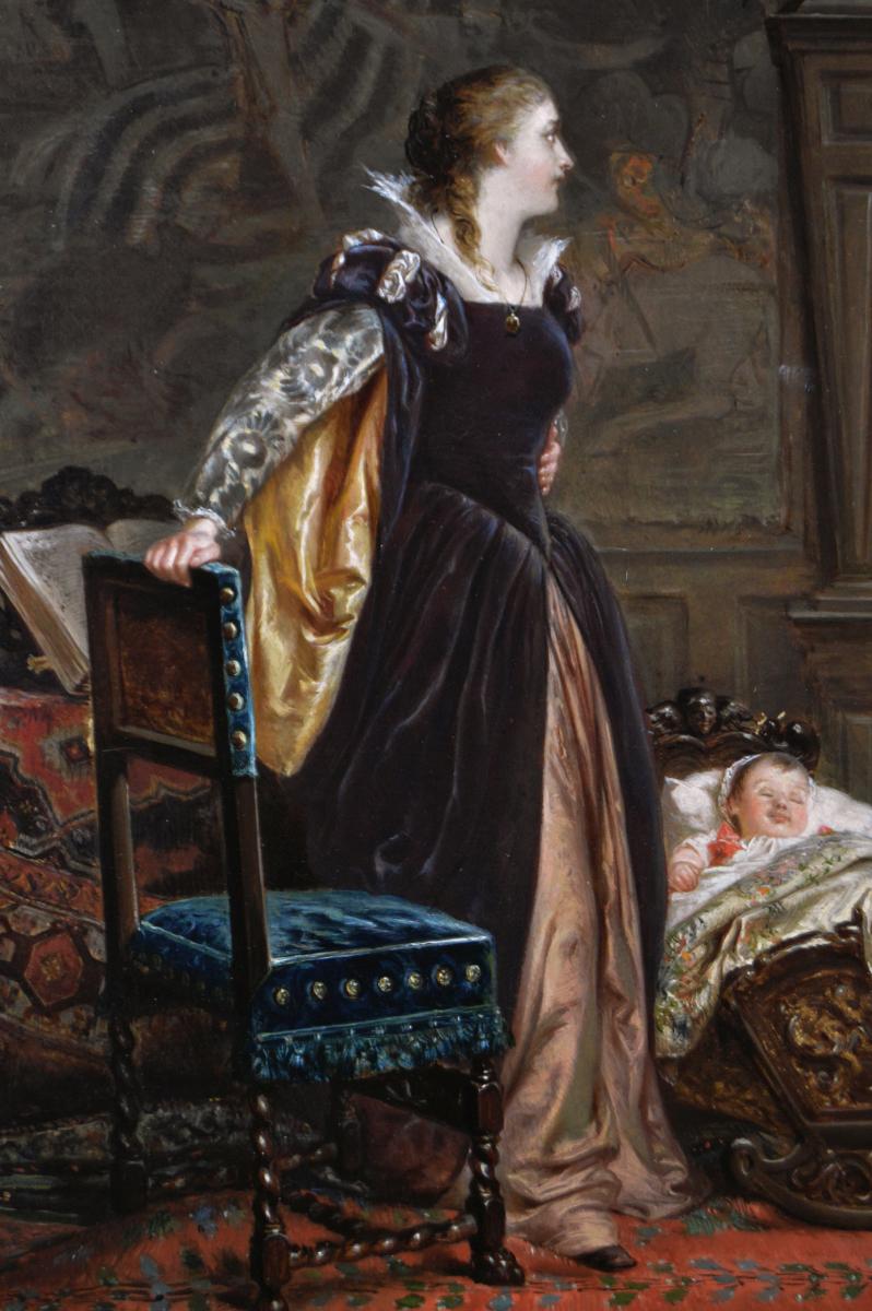 Historical genre oil painting of Mary Queen of Scots & the infant James I by Robert Alexander Hillingford 