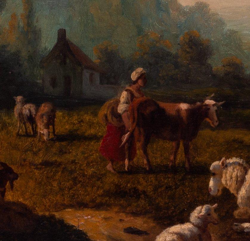 Dutch School, 18th / 19th Century, Tending to livestock on the farmstead