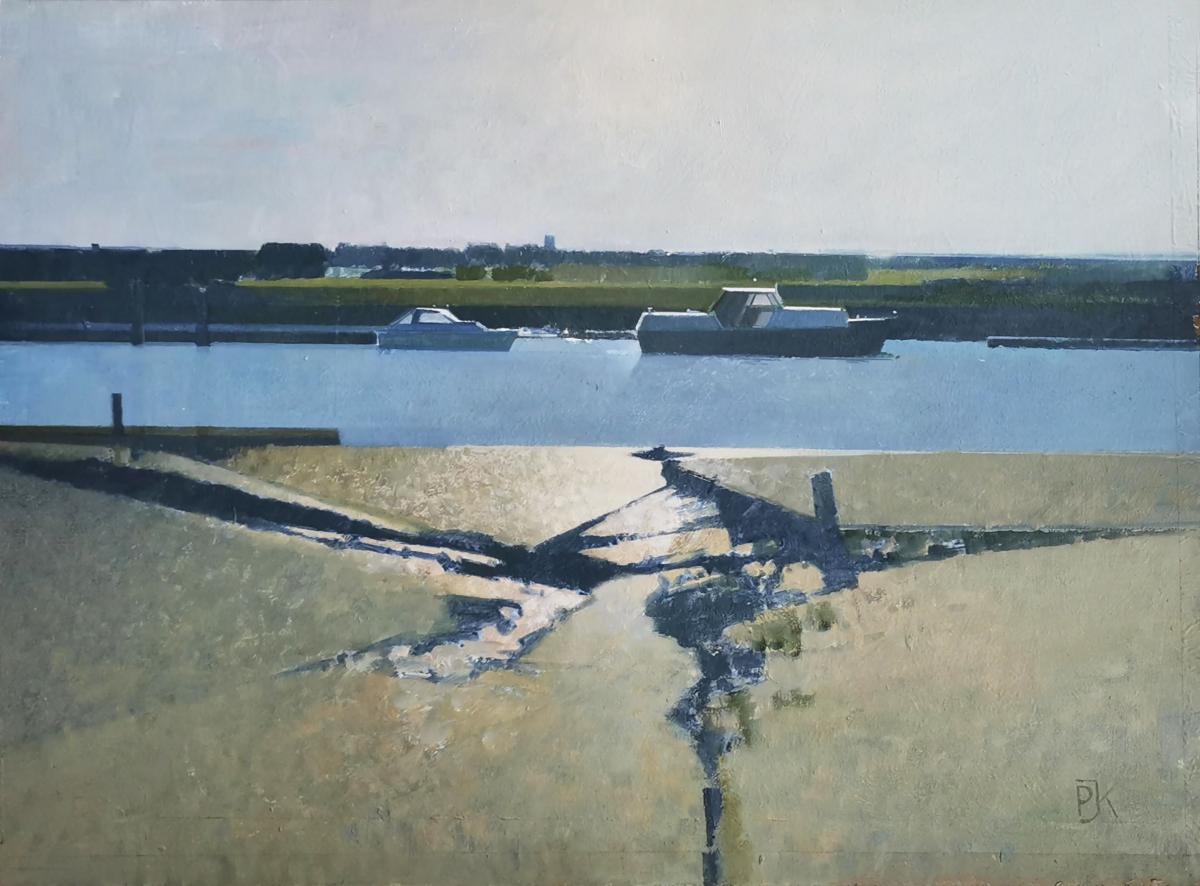 On the River Blythe, Walberswick, Suffolk by Peter Kelly NEAC RBA (1931 – 2019)