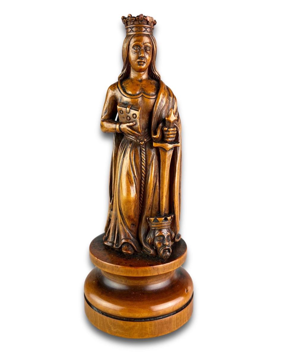 Boxwood sculpture of Saint Catherine of Alexandria. German, late 16th century