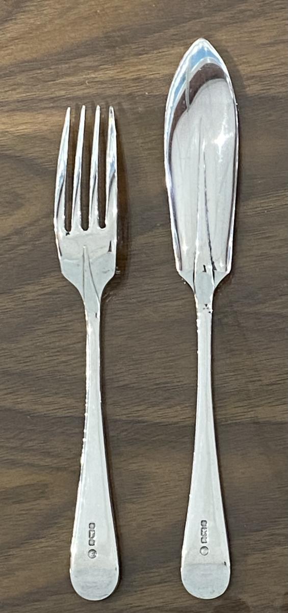 Sterling silver rattail fish knives and forks eaters Francis Howard