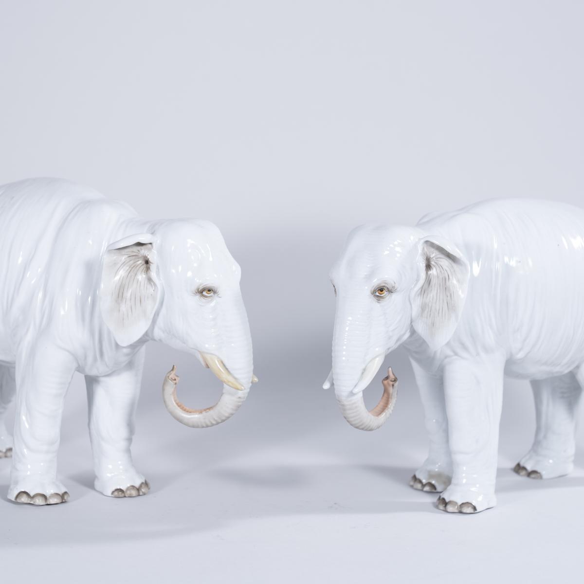 A Large Pair of White Porcelain Elephants, Samson, Circa 1900