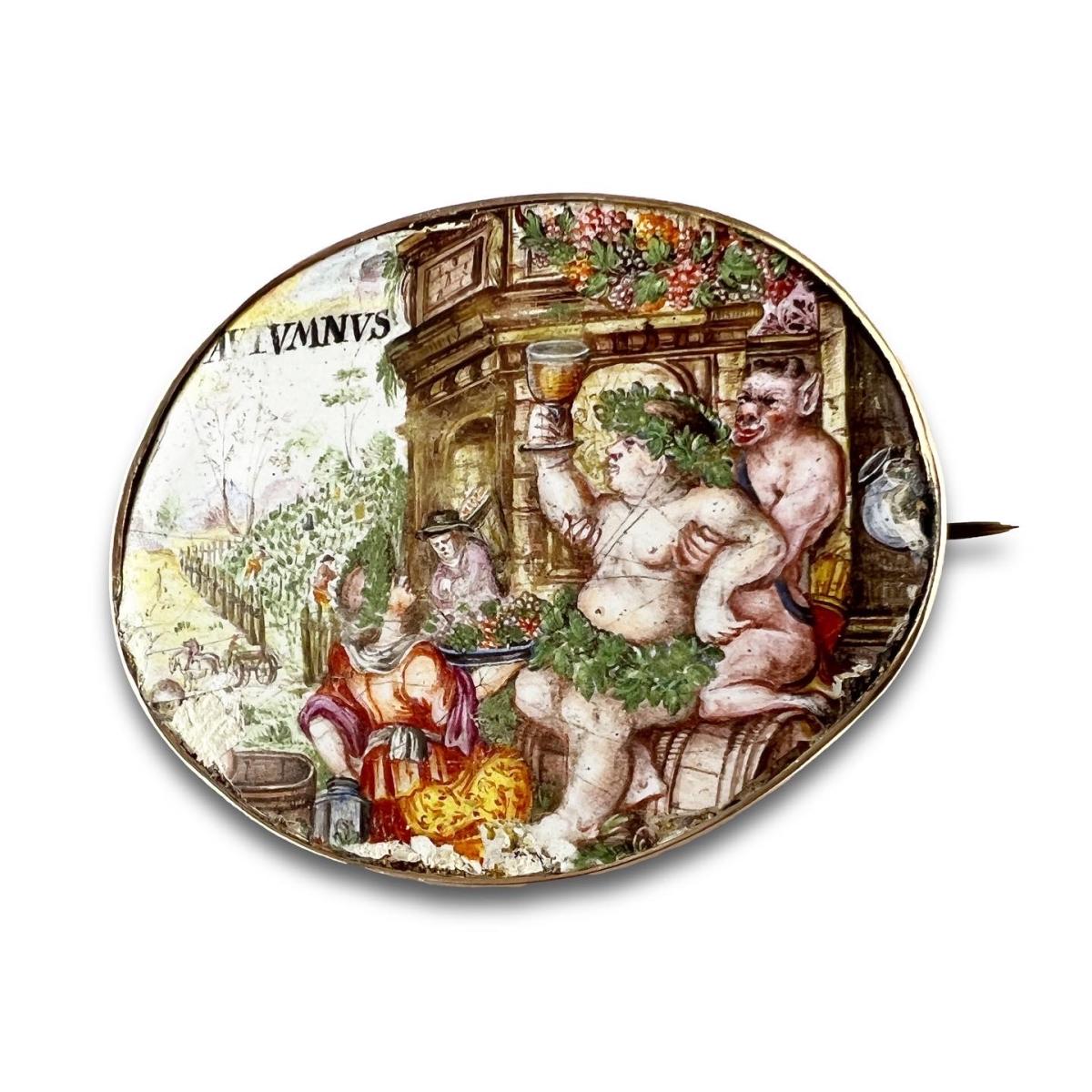 Enamel plaque depicting an allegory of Autumn. German, 17th century