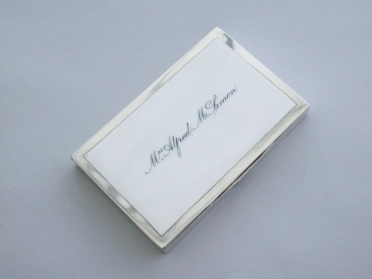 Victorian Silver & Enamel Lady's Calling Card Case "Mrs Alfred M Simon"
