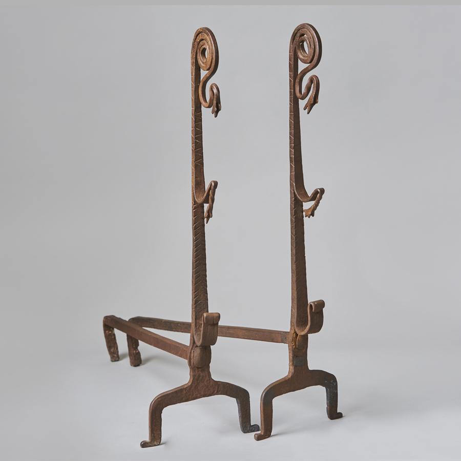 17th century wrought iron andirons