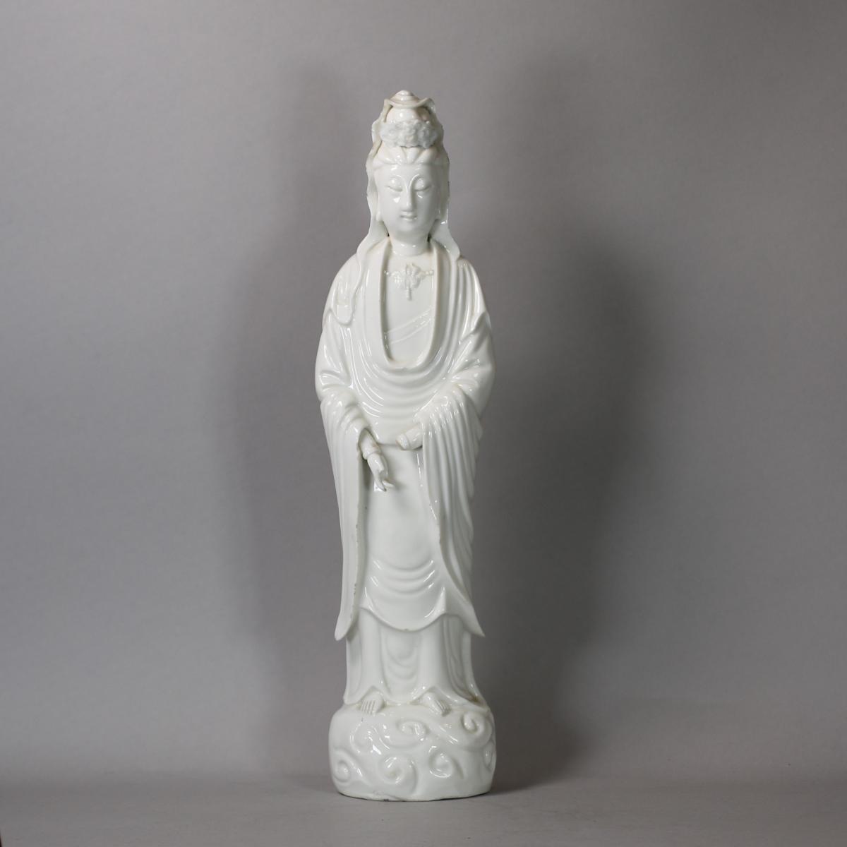front shot of blanc de chine figure of Guanyin