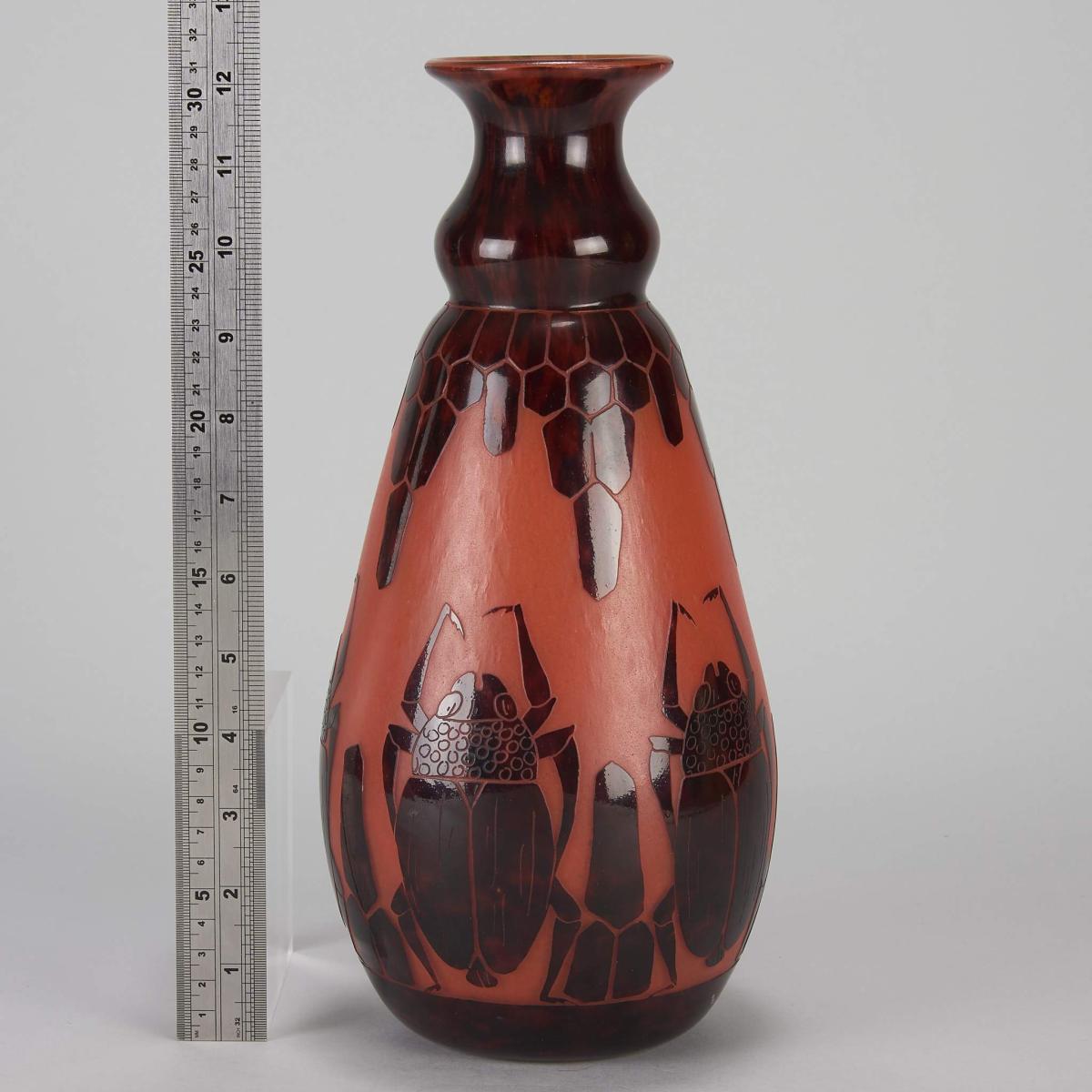 “Scarab Vase” Art Deco Cameo Glass Vase by Charles Schneider - circa 1930