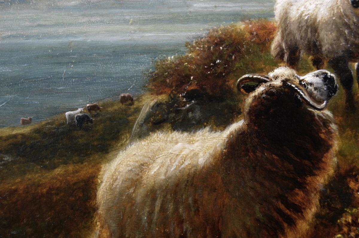 Highland landscape oil painting of sheep near Loch Awe by William Watson Jnr