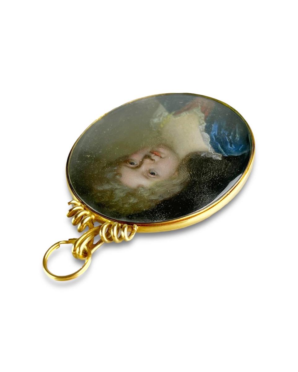 Oil on copper portrait miniature of a young girl. English, late 17th century