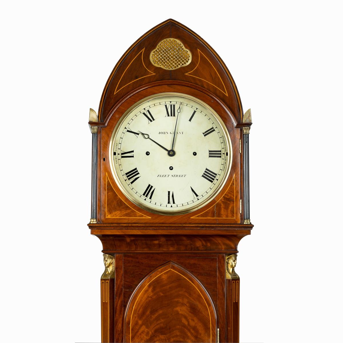 Regency Egyptian style mahogany longcase clock by John Grant