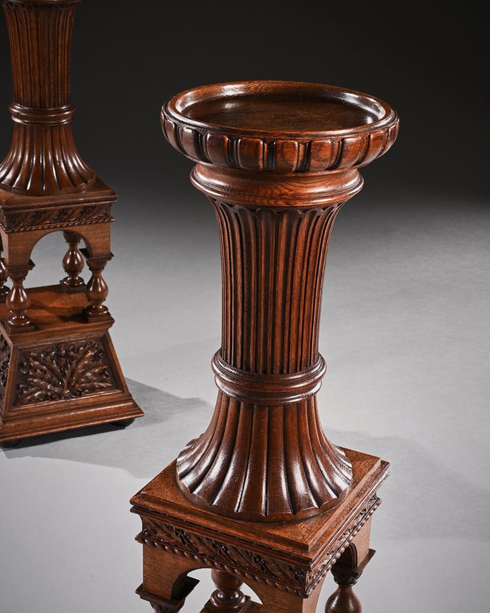 19th Century Arts and Crafts Oak Torcheres