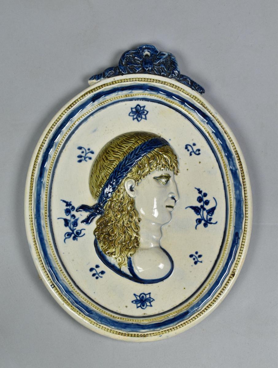 Pair Staffordshire pearlware neo-classical portrait plaques, c.1790