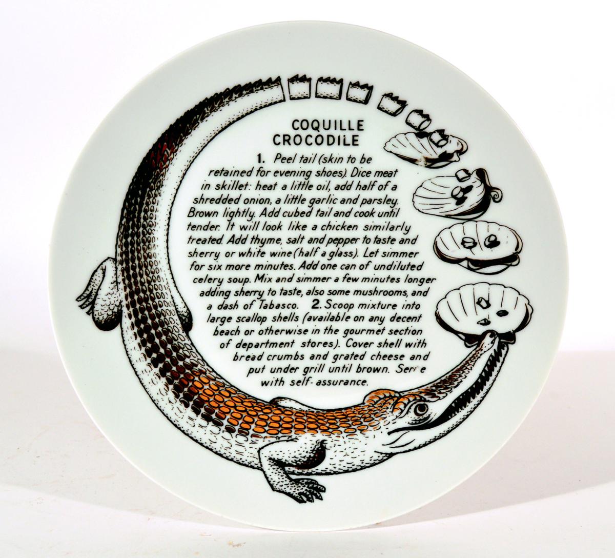 Piero Fornasetti Porcelain Recipe Plate, Coquille Crocodile, Made for Fleming Joffe
