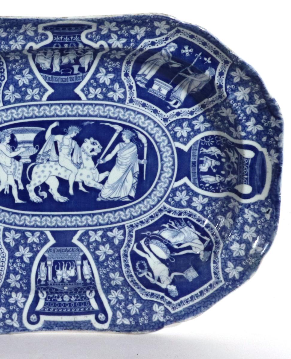 Spode Pottery Neo-classical Greek Pattern Blue Deep Dish,  Bacchus Mounted on a Panther,  Early-19th Century  