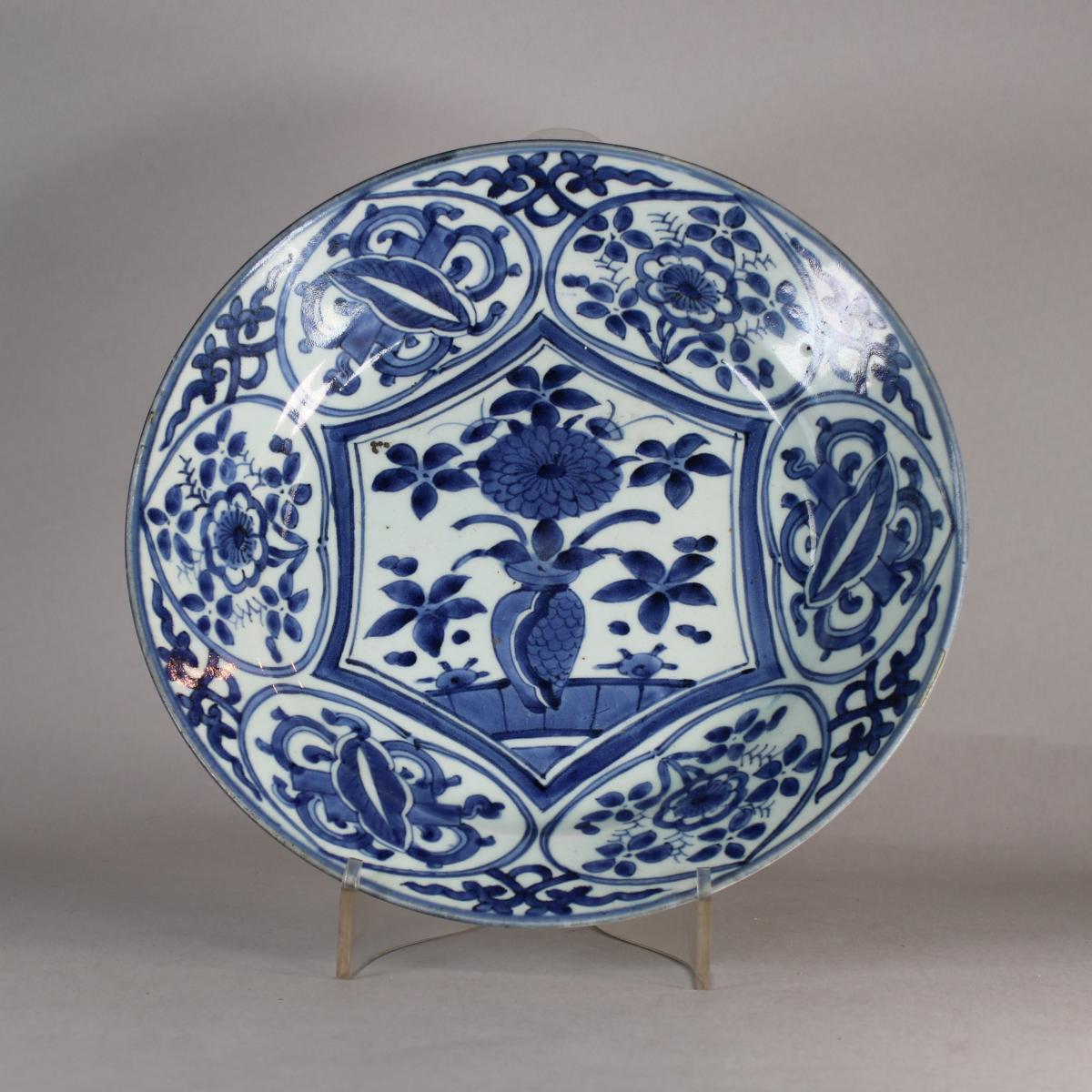 front of arita blue and white plate