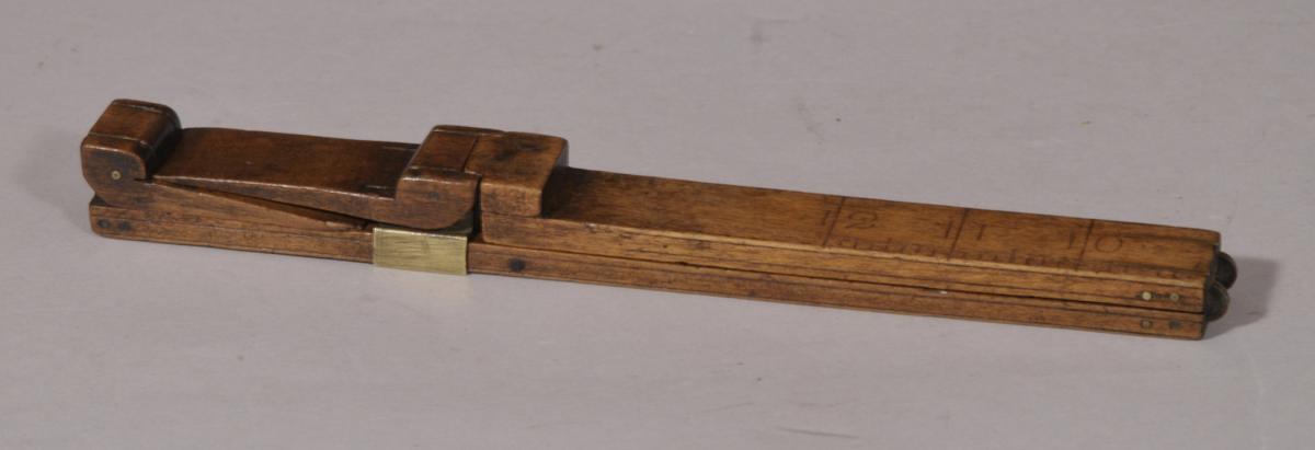 S/4790 Antique Treen 19th Century Boxwood Sliding Foot Rule