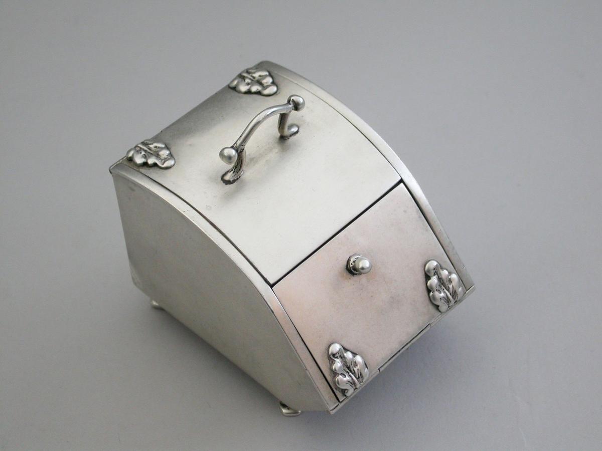 Edwardian Novelty Silver Coal Scuttle Ink Well / Stamp Box