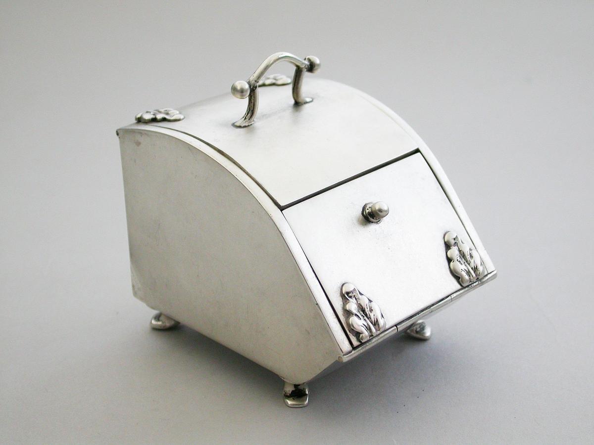 Edwardian Novelty Silver Coal Scuttle Ink Well / Stamp Box
