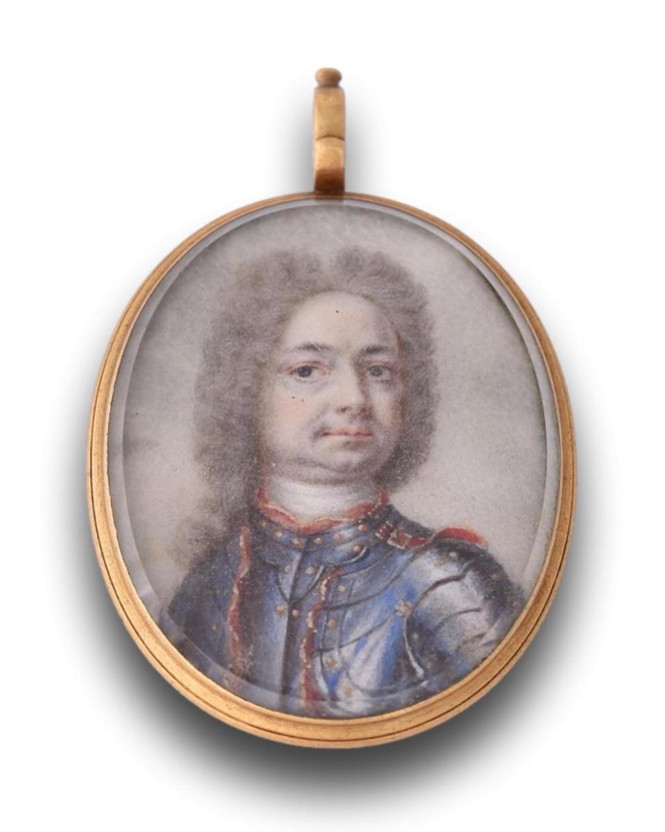 Gold portrait miniature of a gentleman in armour. German, early 18th century