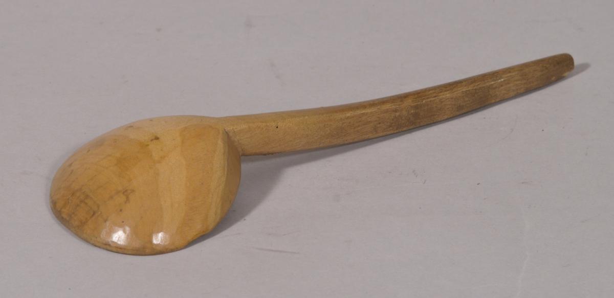 S/4838 Antique Treen Early 20th Century Sycamore Cawl Spoon