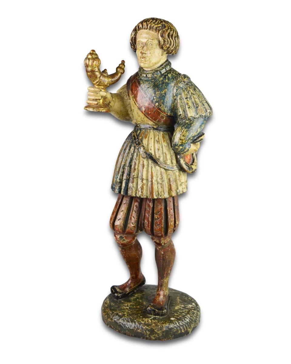 Polychromed wooden sculpture of a King. French, around c.1500