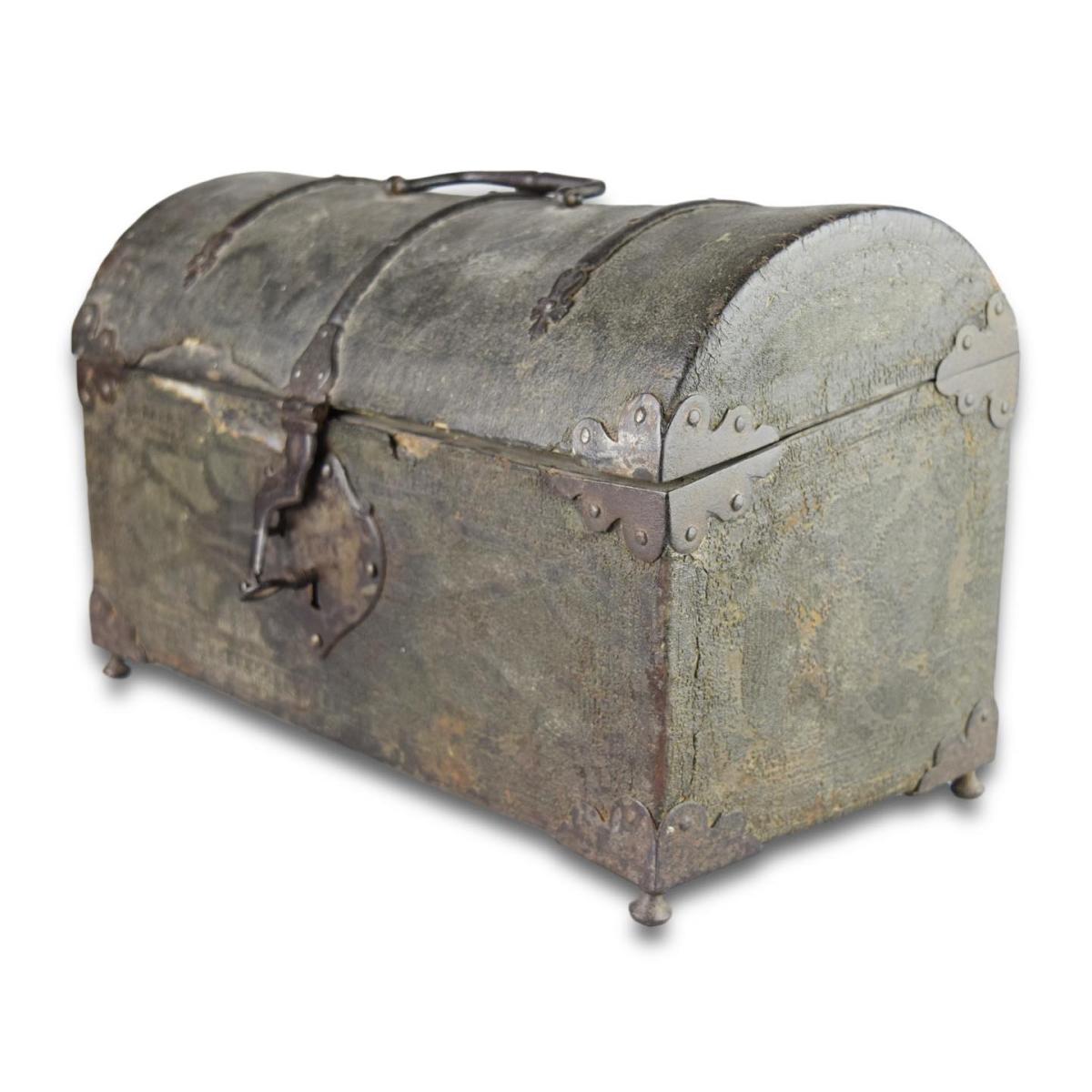 Iron mounted cuir bouilli casket. French, late 16th century